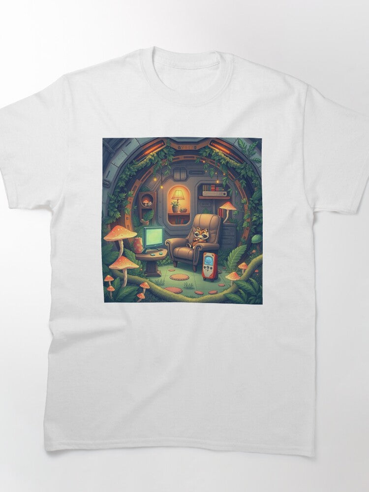 Tanuki Watching TV Tee Cute Japanese Folklore Oversized Shirt
