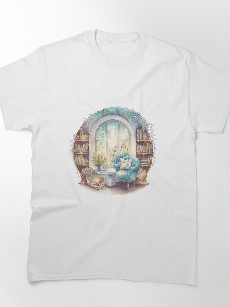 Watercolor Reading Corner Tee Cozy Aesthetic Oversized Shirt