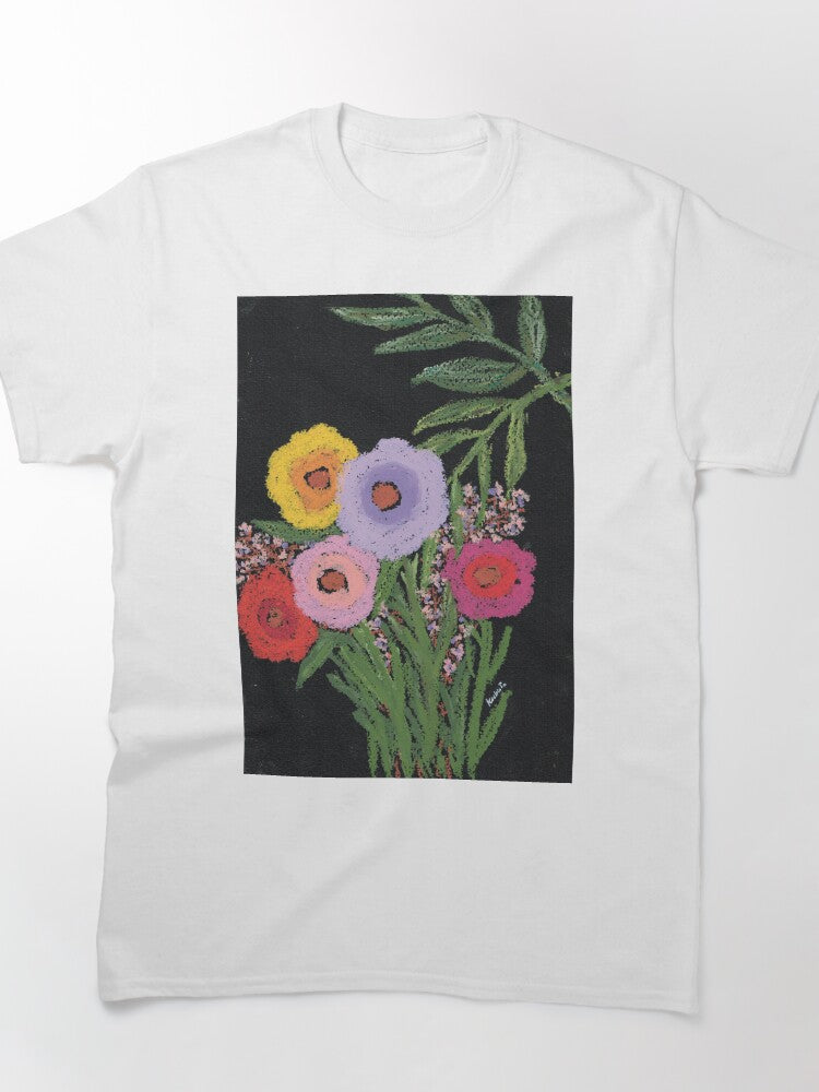 Vivid Flowers on Black Background Graphic Oversized Tee