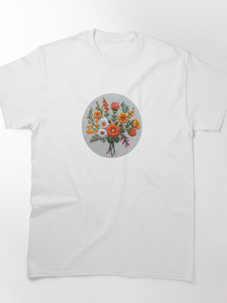 Boho Embroidered Flower Bouquet Chic Oversized Fashion Tee