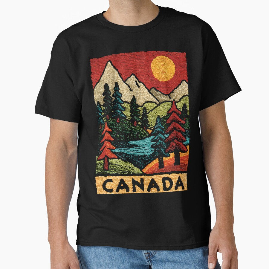 Canada Lake Life Retro Folk Art Poster Oversized Tee Black