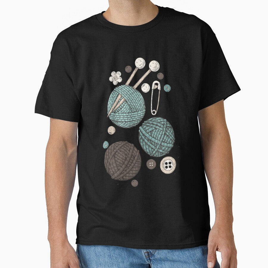 Vintage Birthday Crochet Tee - Oversized Knitting Yarn Shirt Black
