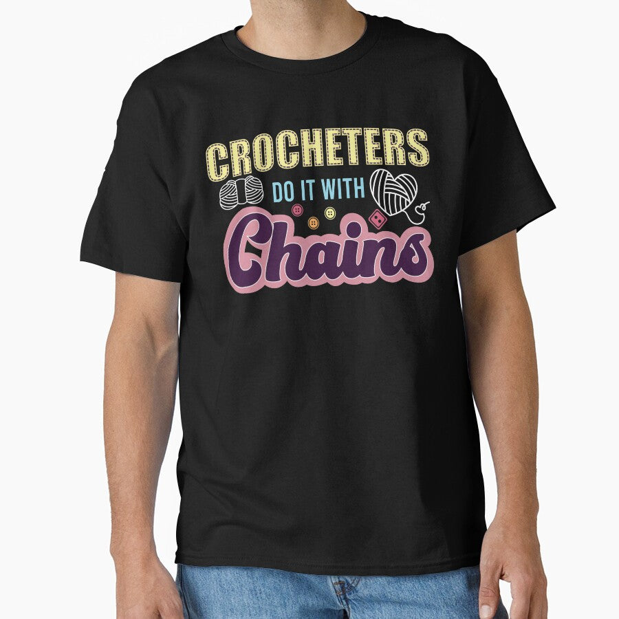 Funny Crochet Chains Pun Oversized T-Shirt Yarn Lovers Gift Tee Black