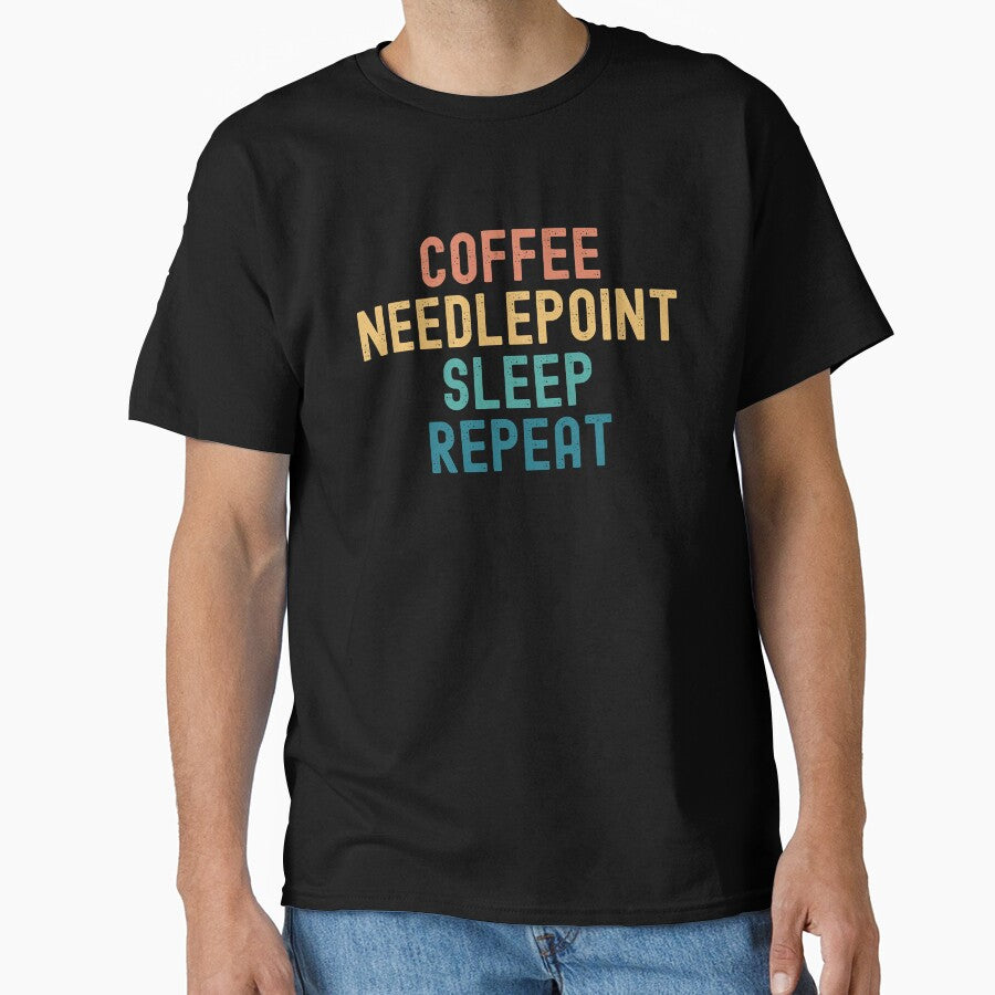 Coffee Needlepoint Sleep | Funny Morning Caffeine Craft Tee Black