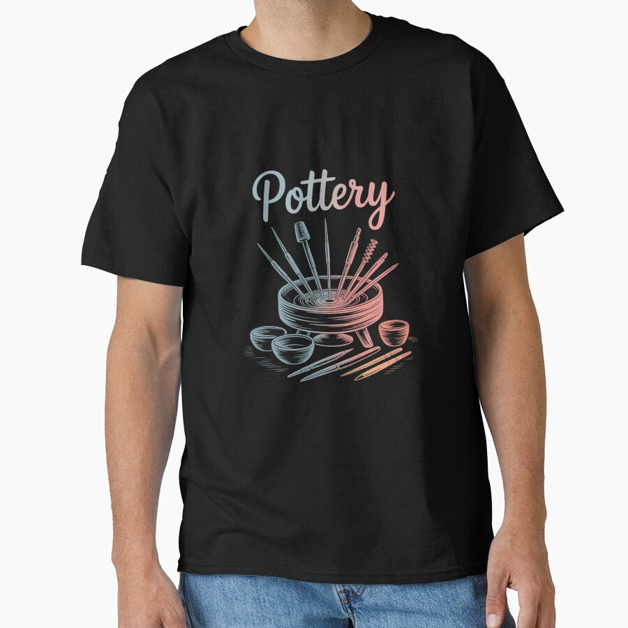 Modern Unique Pottery Black Unisex Graphic Oversized T-Shirt Black