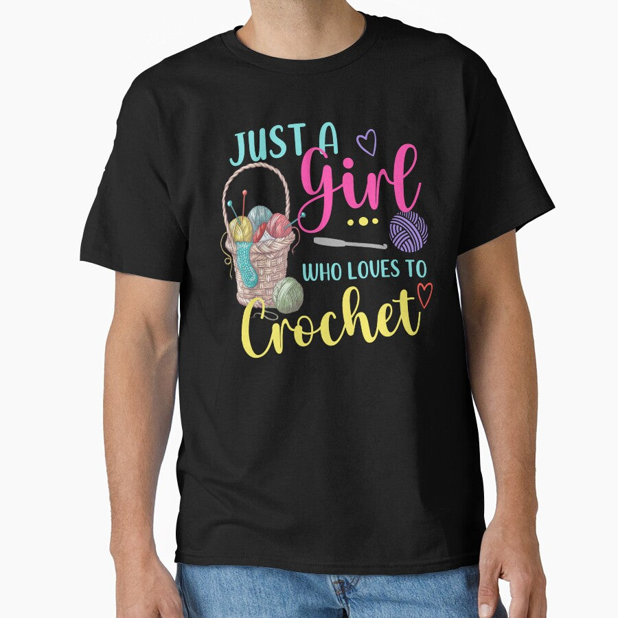 Girl Who Loves Crochet Tee - Oversized Enthusiast Yarn Shirt Black