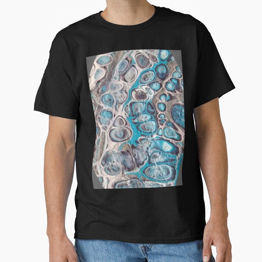 Acrylic Pour Circle Abstract Oversized T-Shirt Fluid Art Design Black