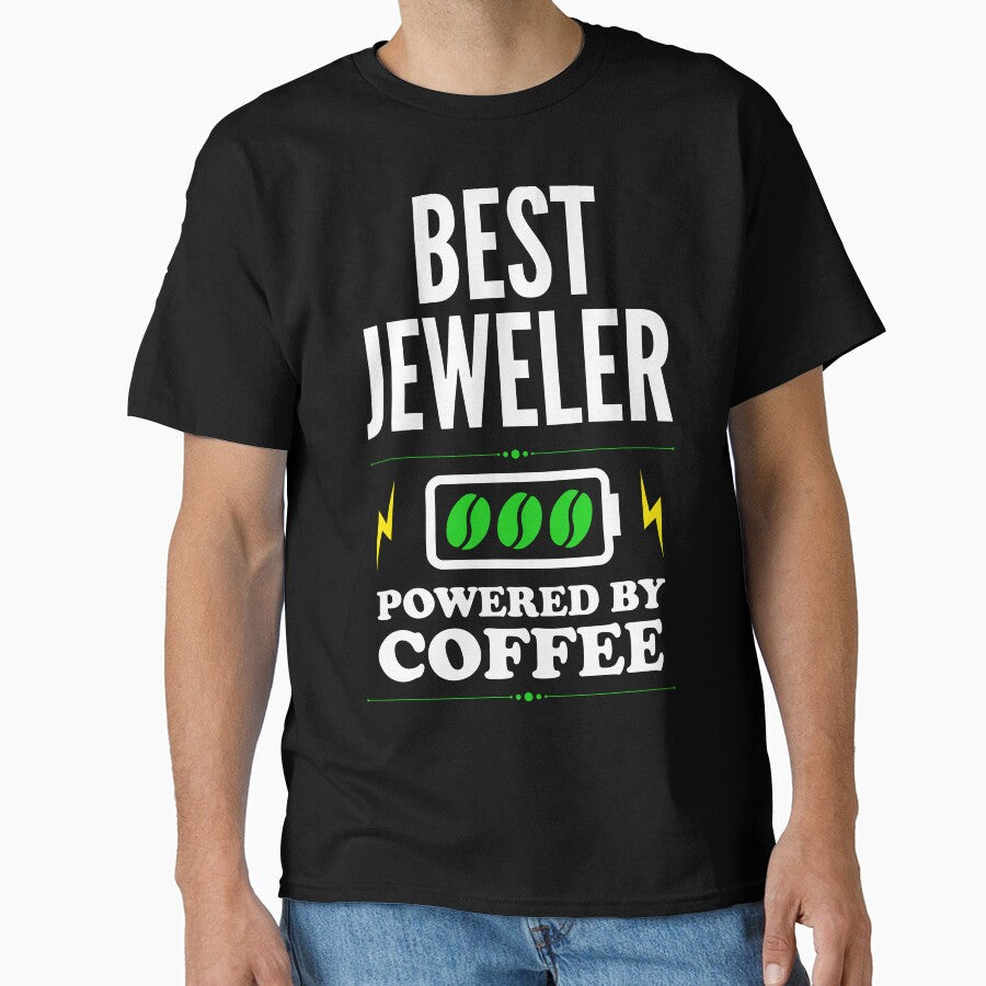 Best Jeweler Powered By Coffee Funny Caffeine Oversized T-Shirt Black