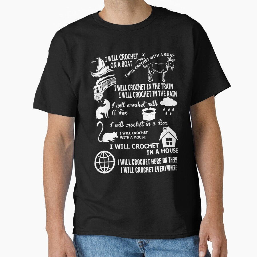 I Will Crochet Everywhere Oversized T-Shirt Whimsical Crafty Gift Black