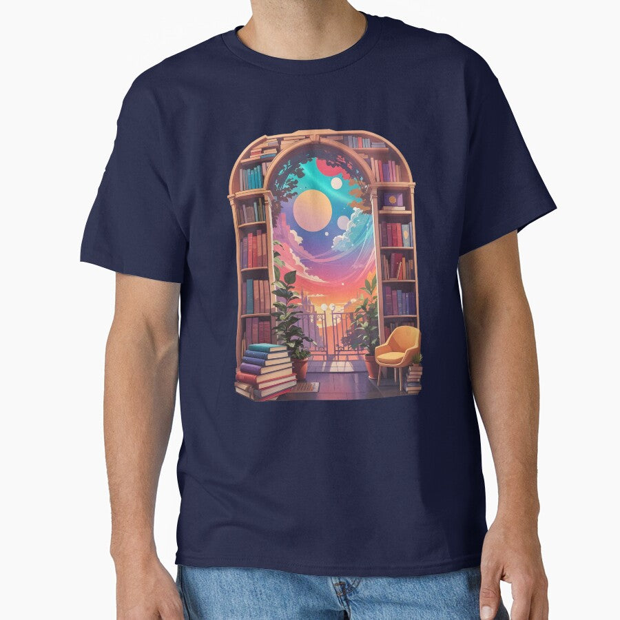 Library Oversized T-Shirt Aesthetic Bookworm Longline Graphic Tee Navy
