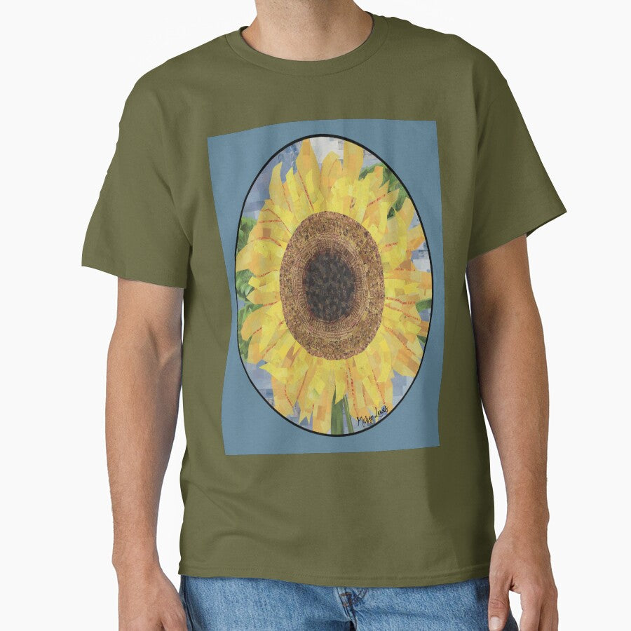 Soaring Sunflower Oversized T-Shirt Bright Floral Art Summer Tee Fatigue Green