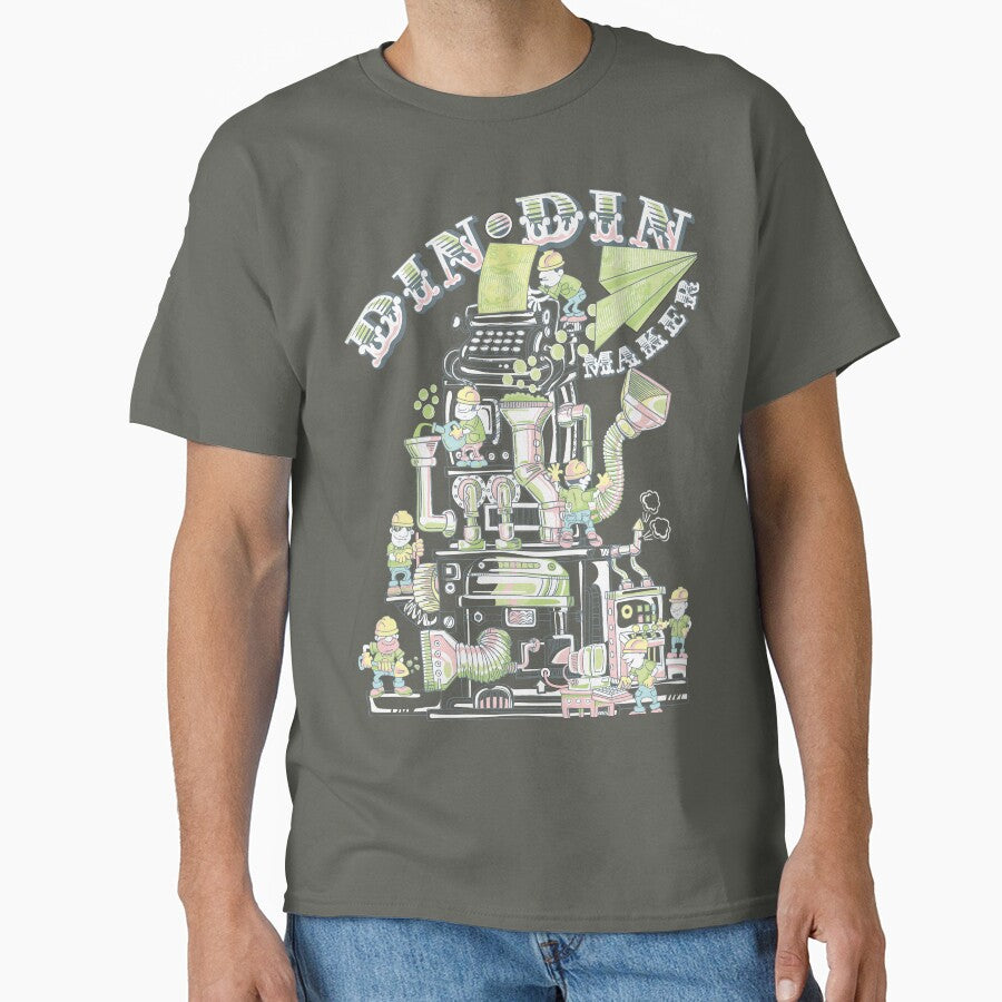 Din Din Maker Cartoon Food Machine Tee - Retro Oversized Graphic Top Smoke Grey