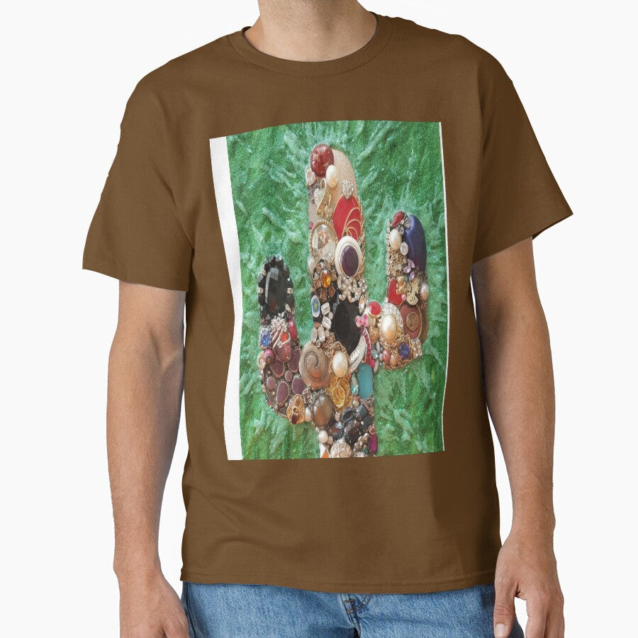 Cactus Jewelry Design Oversized T-Shirt Desert Succulent Art Top Army Brown