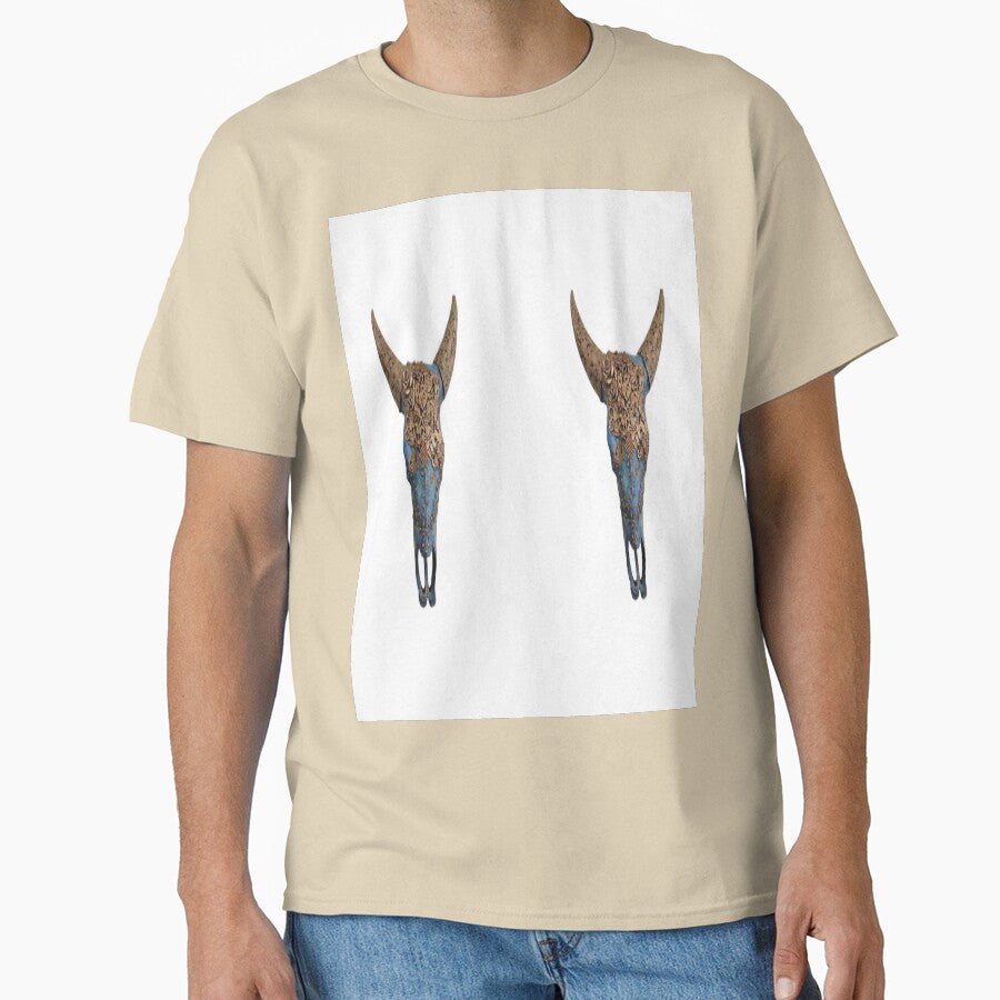 Steampunk Bull Skull Upcycled Art Oversized T-Shirt Industrial Tee Sand