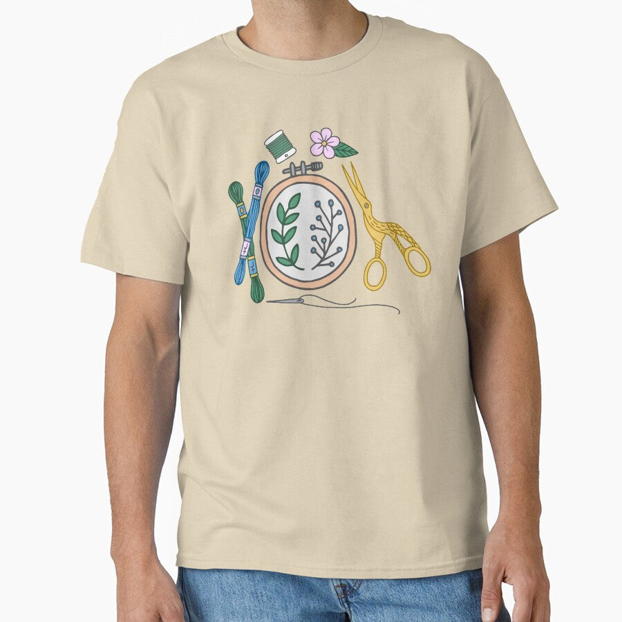Embroidery Supplies Shirt | Pattern Lover Crafty Oversized Top Sand