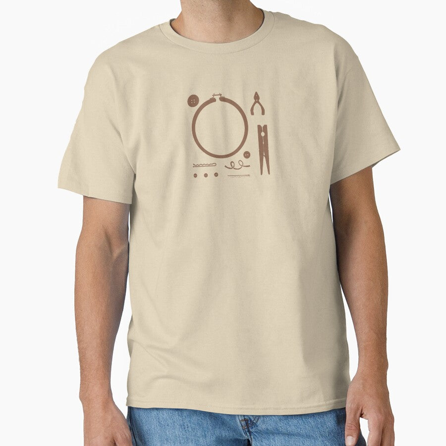 Handiwork Silhouettes Artistic Crafty Oversized Cotton Tee Sand