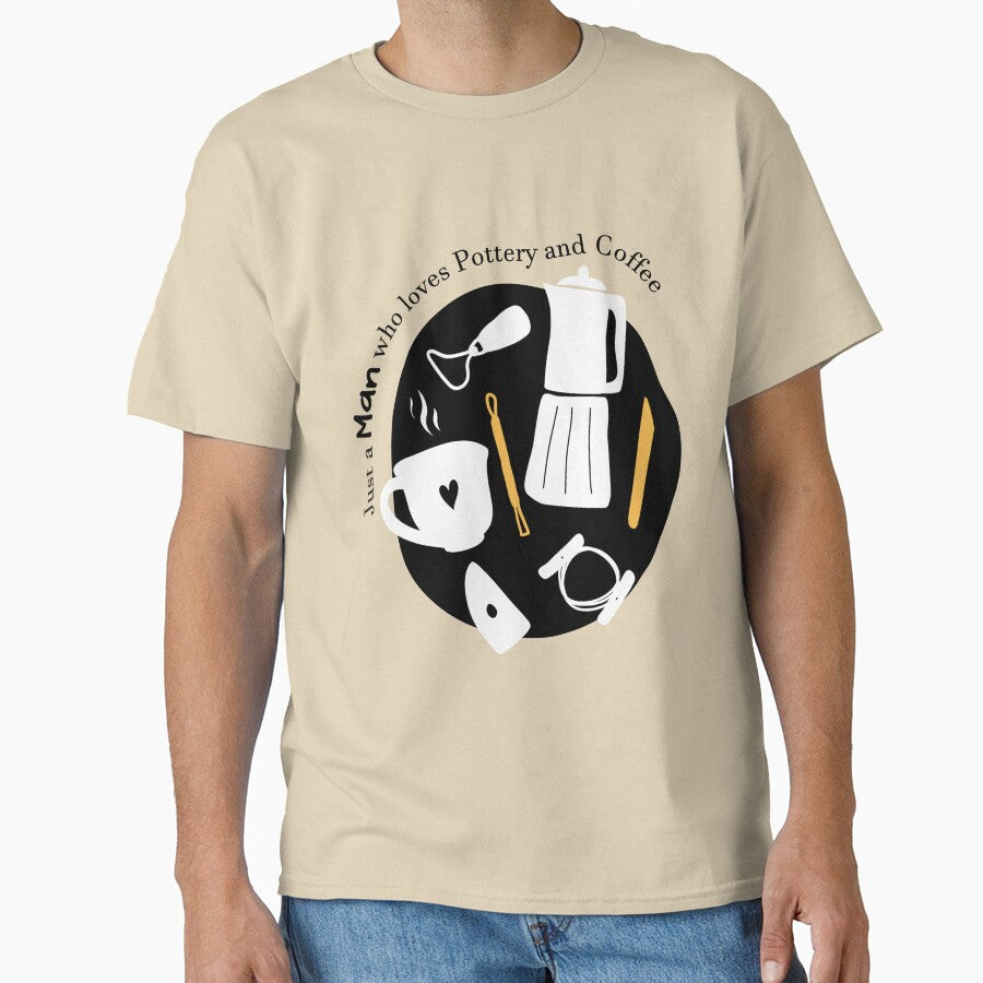 Coffee and Pottery Man Hobbyist Studio Gear Oversized T-Shirt Sand