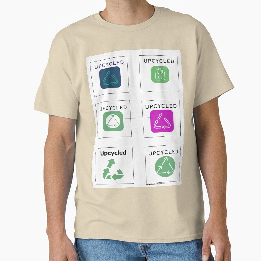 Upcycled Icon Stickers Branding Graphic Oversized T-Shirt Eco Style Sand