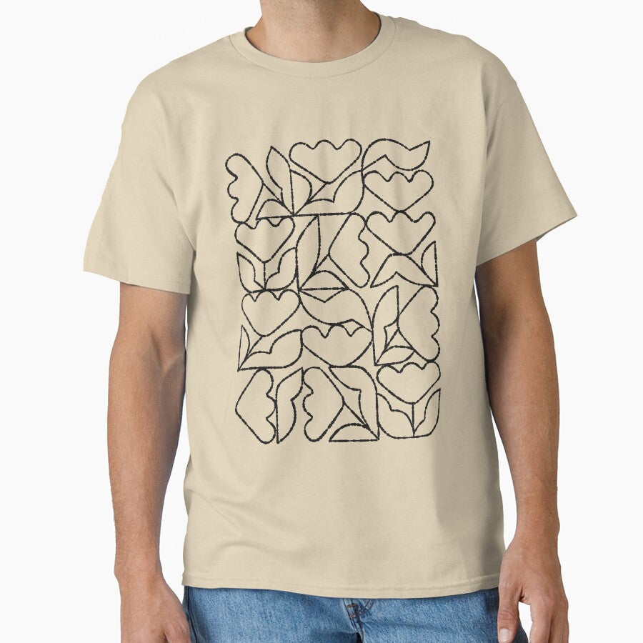 Minimalist Tulip Grid Pattern Boho Oversized Graphic T-Shirt Sand