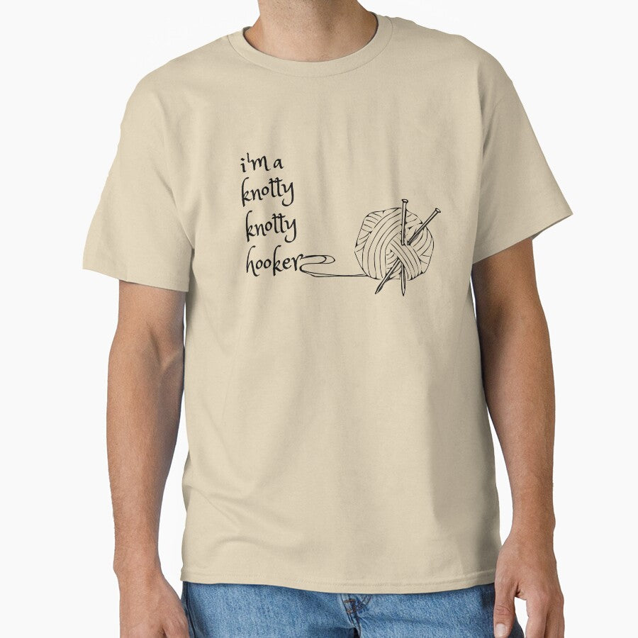 Funny Knotty Hooker Crochet Tee - Oversized Humorous Craft Shirt Sand