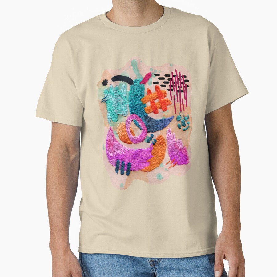 Abstract Embroidery Art Creative Graphic Oversized Tee Sand