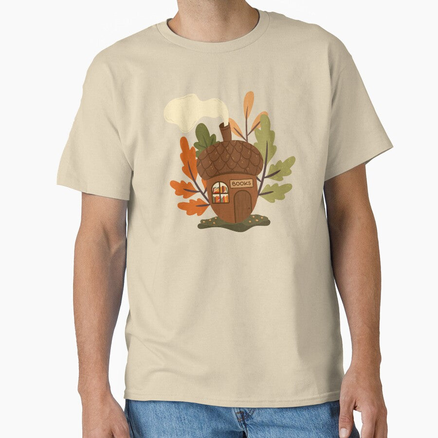 Acorn Bookshop Oversized Tee Cute Cottagecore Literature Shirt Sand