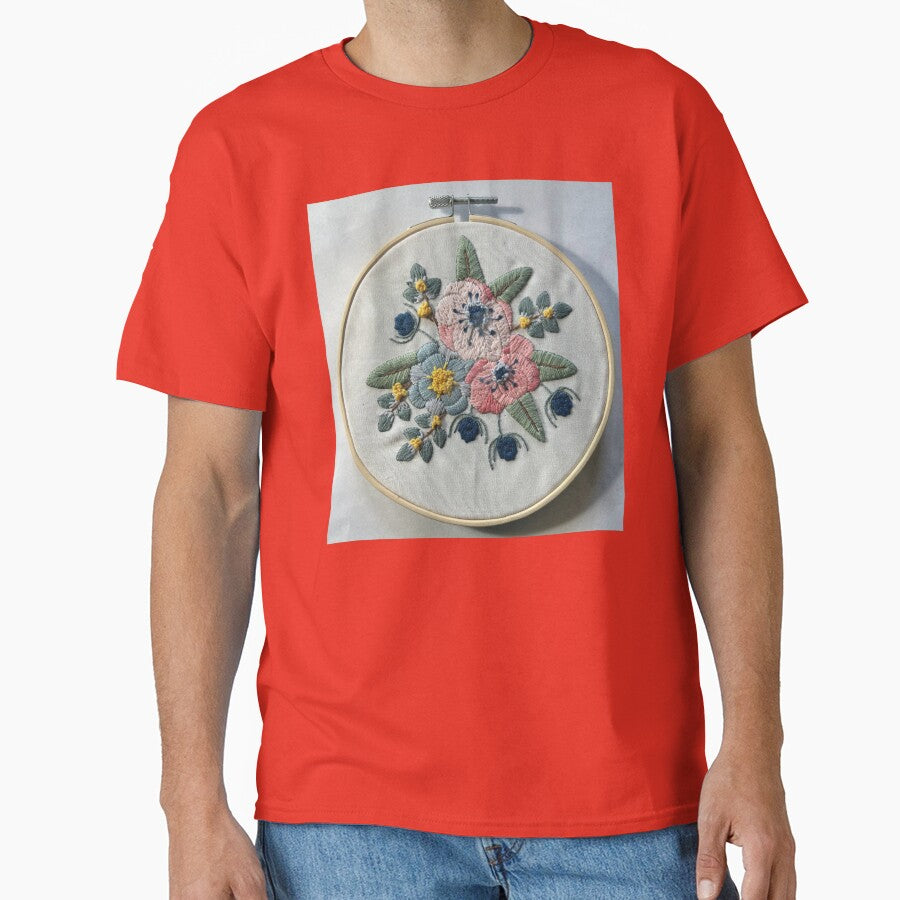 Floral Circle Mandala Embroidery Style Oversized Tee Poppy Red