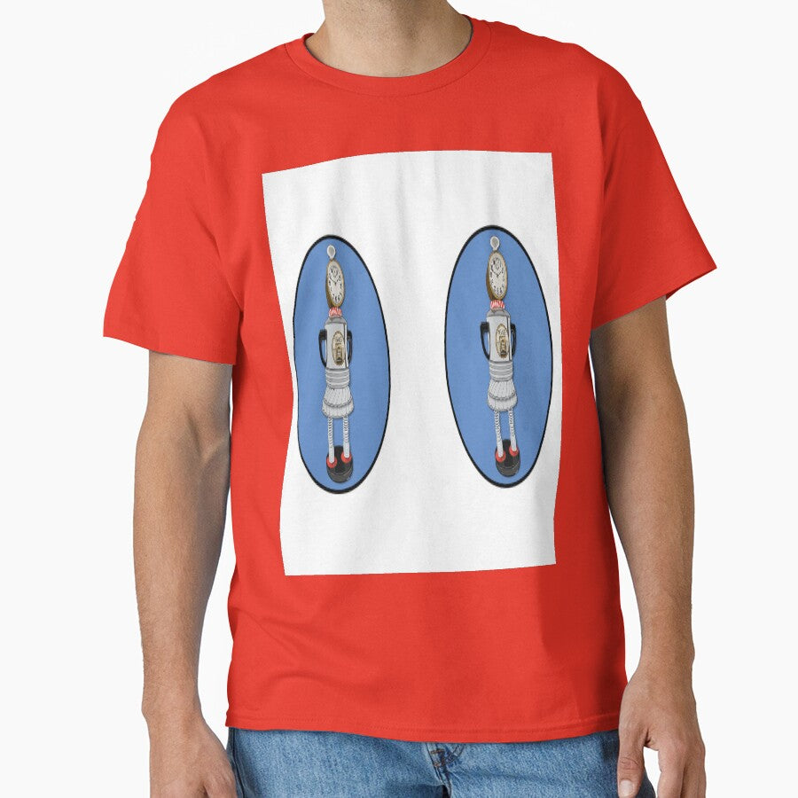 Betty Upcycled Robot Illustration Oversized T-Shirt Retro Bot Art Poppy Red