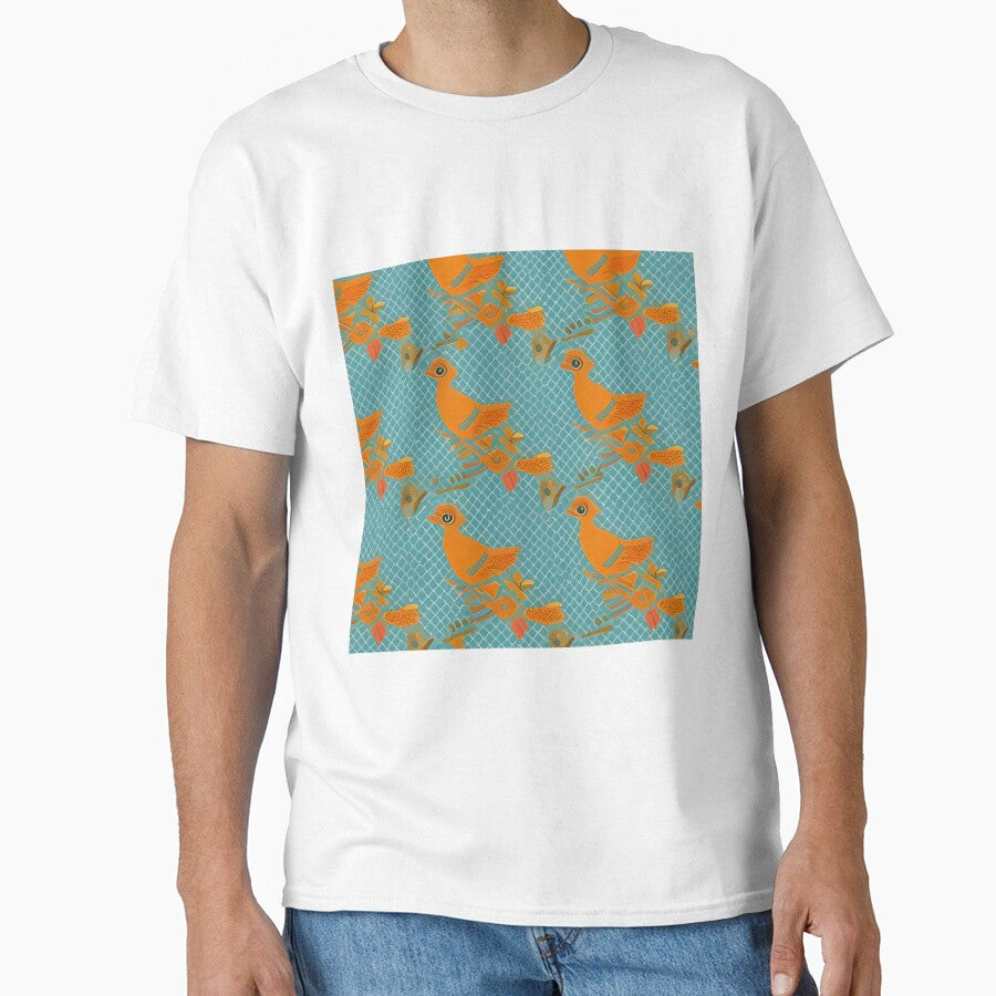 Golden Birds Artistic Tee - Every Birdy Oversized Pattern Shirt White