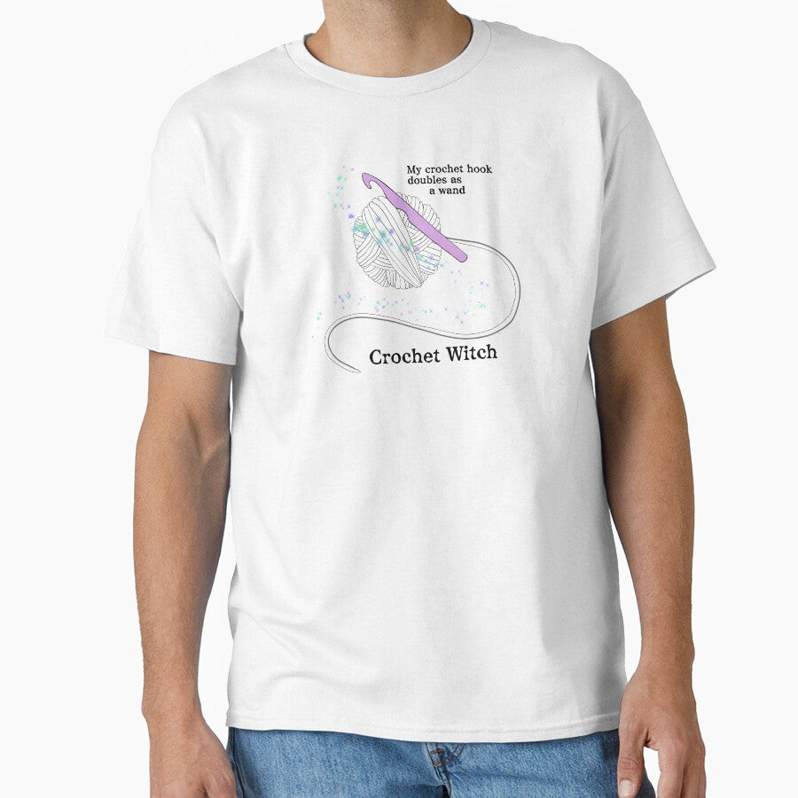 Mystic Crochet Witch Graphic Oversized T-Shirt Spooky Craft Tee White