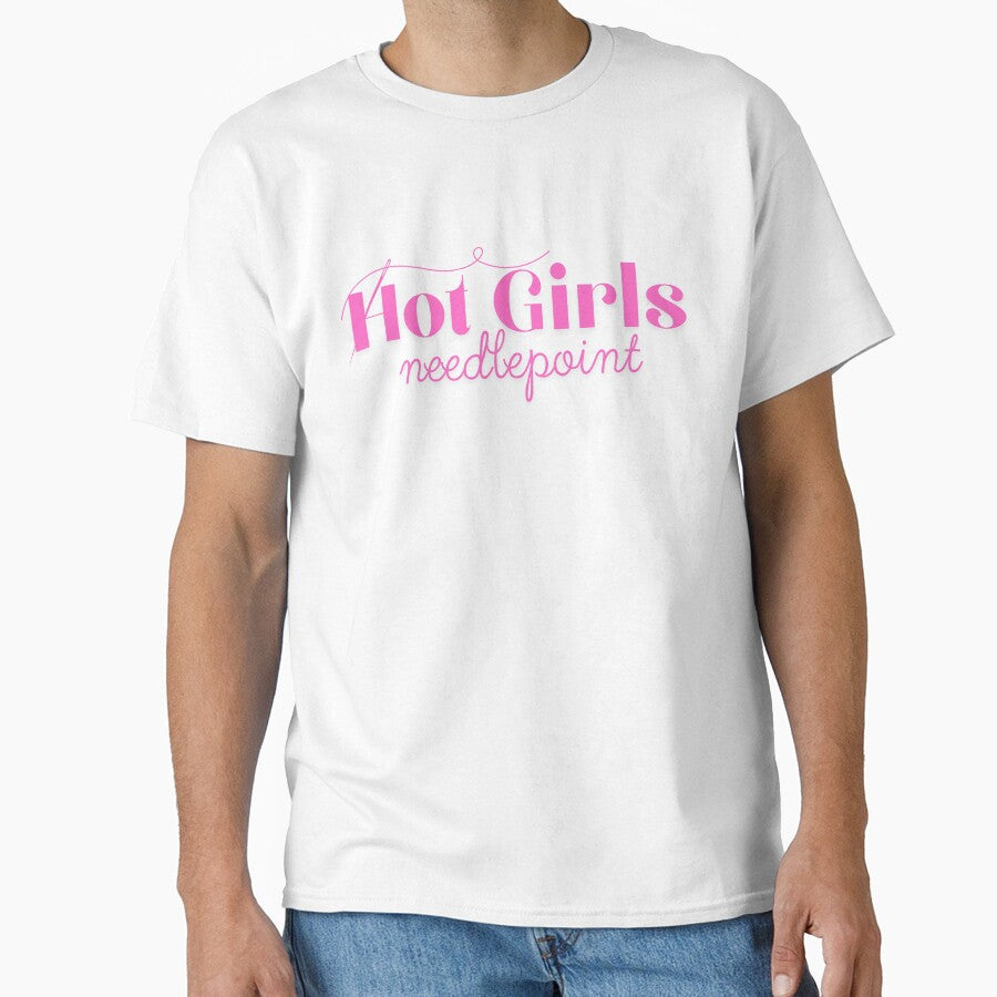 Hot Girls Needlepoint Tee | Stylish Modern Crafty Oversized Shirt White