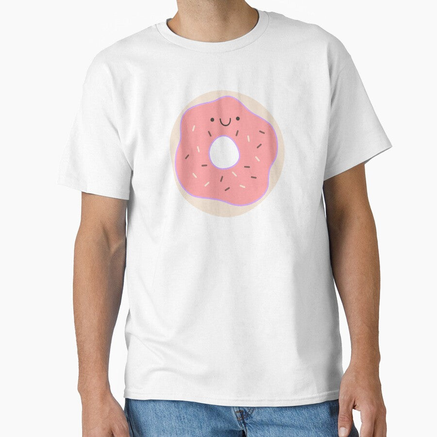 Donut Worry Be Happy Sticker Graphic Tee | Loose Fit Trendy Apparel White