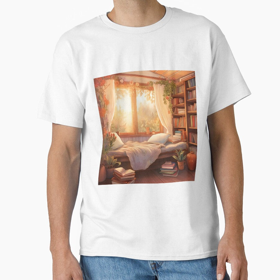 Book Reading Corner Shirt Cozy Nook Graphic Oversized Tee White