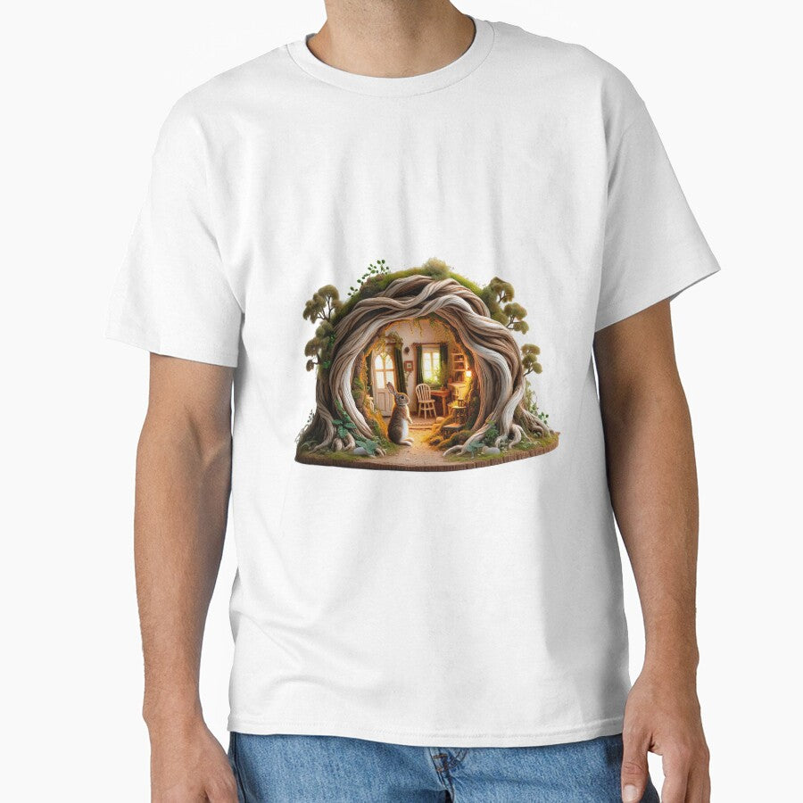Rabbit Portal Graphic Tee Enchanted Woodland Oversized Shirt White
