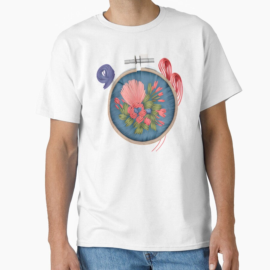 Cute Floral Embroidery Hoop Art Aesthetic Oversized Tee White