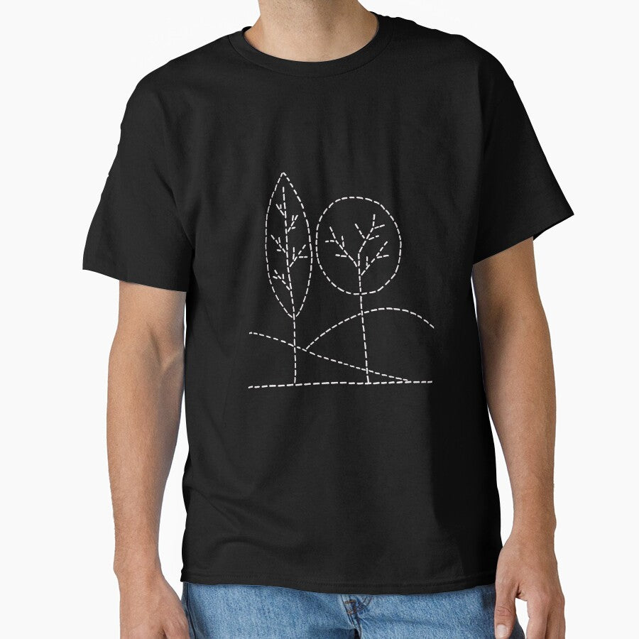Artistic Handstitched Trees Nature Inspired Oversized Tee Black