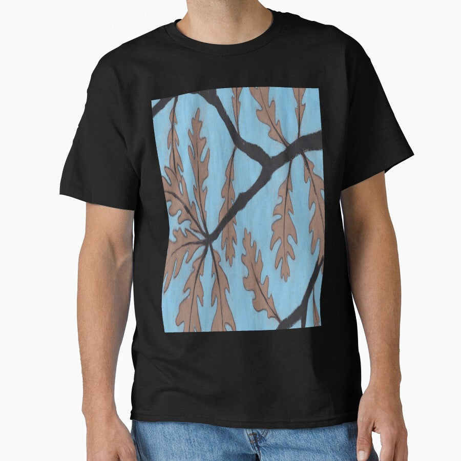 White Oak Branch Silhouette Oversized T-Shirt Gouache Painting Tee Black