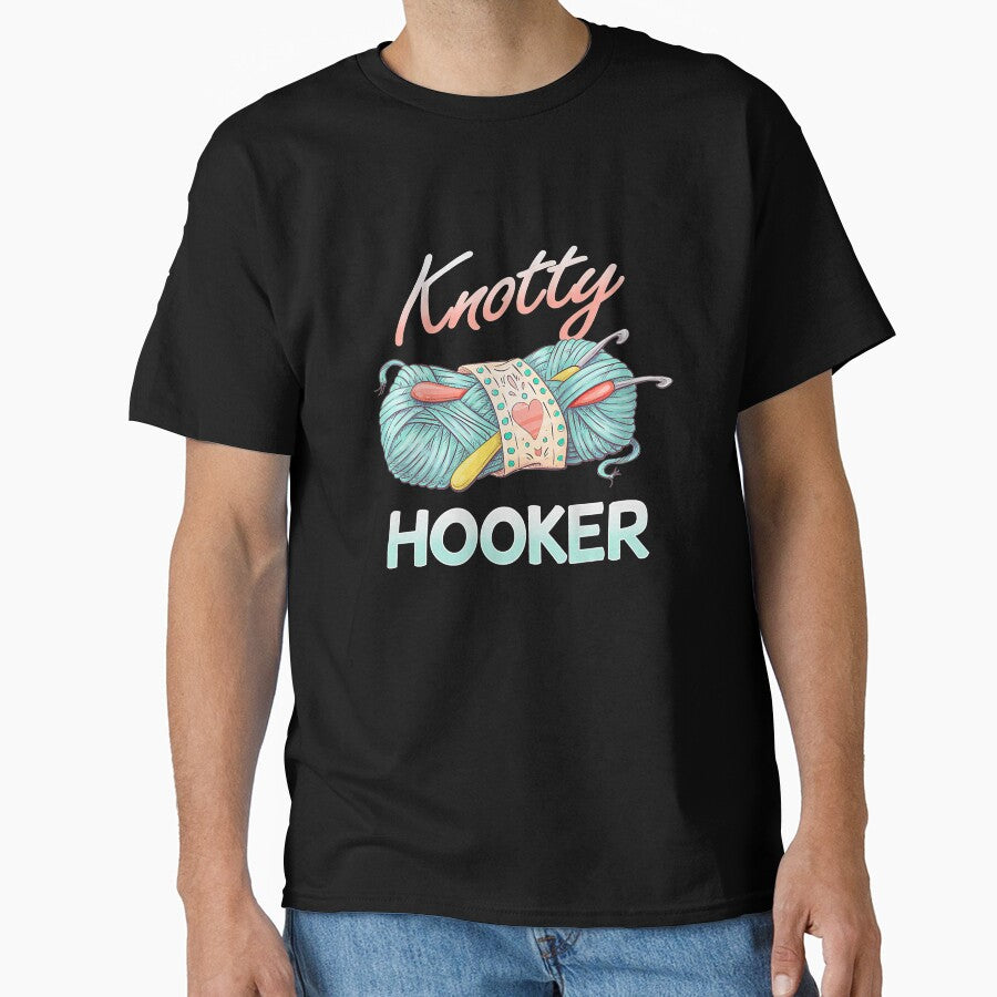 Womens Knotty Hooker Tank Style Tee Funny Crochet Hook Oversized Black