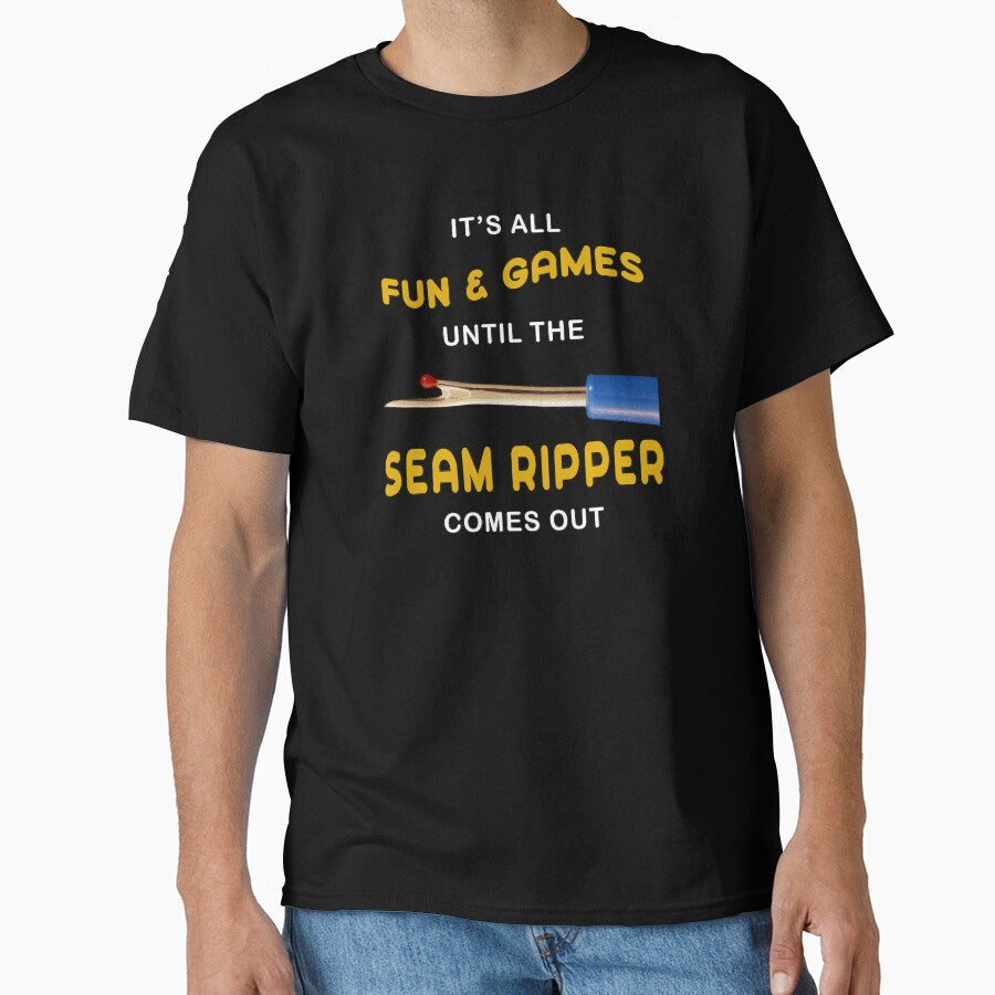 Seam Ripper Humor Shirt | Funny Sewing & Quilting Oversized Tee Black