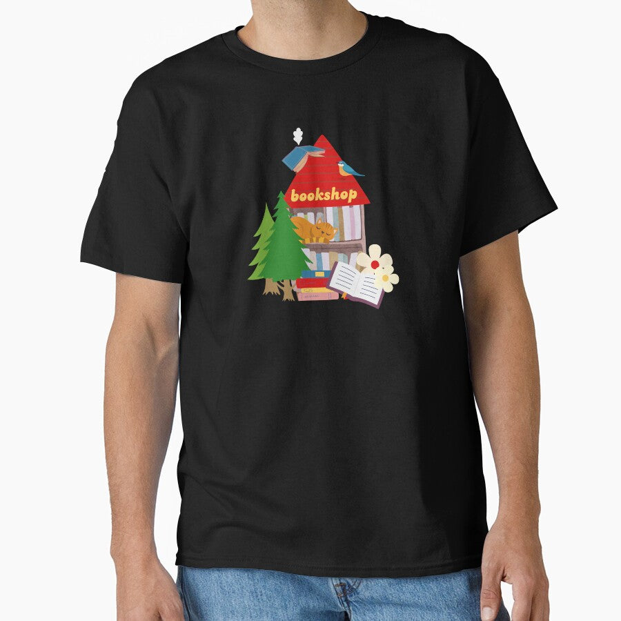 Cute Bookshop Graphic Tee Charming Aesthetic Oversized Shirt Black
