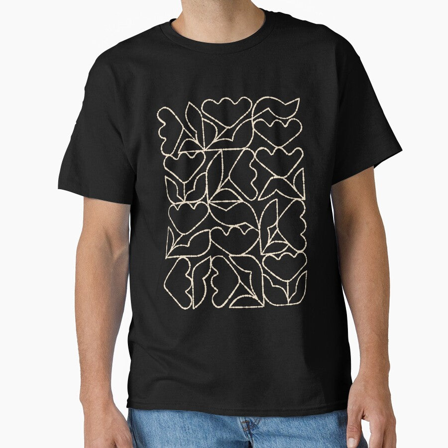 Geometric Tulip Grid Pattern Retro Oversized Graphic Shirt Black