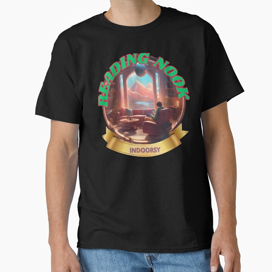 Indoorsy Reading Nook Tee Family Gift Cozy Oversized Graphic Shirt Black