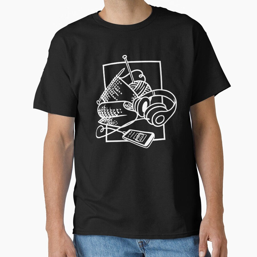 Knitting and Audiobooks Oversized T-Shirt Relaxing Hobbyist Gift Black
