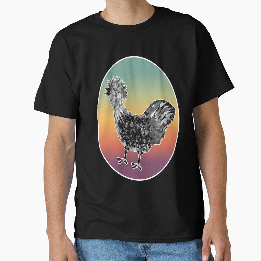 Silkie Chicken Sunset Scene Oversized T-Shirt Farm Animal Art Black