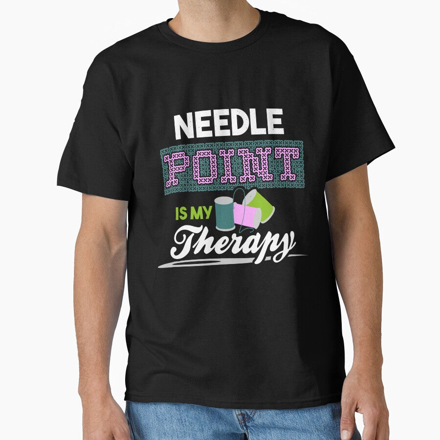 Needlepoint is Therapy | Mental Health Crafting Oversized Tee Black