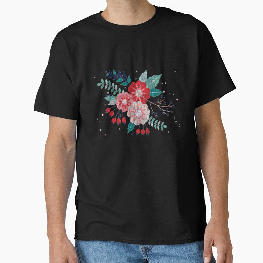 Minimalistic Winter Flowers Botanical Art Oversized Tee Black