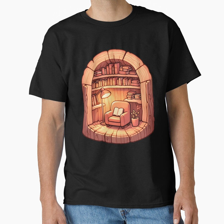 Cozy Tree Nook Reading Shirt Comfortable Oversized Bookish Tee Black