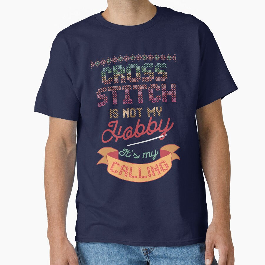 Cross Stitch Calling | Sacred Needlepoint Hobby Oversized Tee Navy