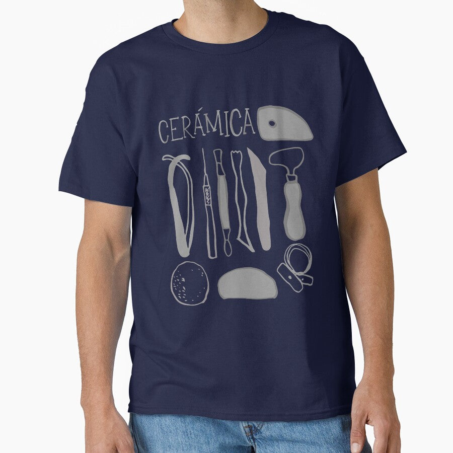 Spanish Ceramic Pottery Tools Heritage Design Oversized T-Shirt Navy