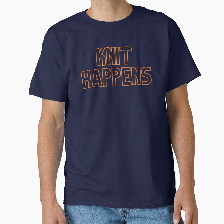 Knit Happens Funny Oversized T-Shirt - Humorous Knitting Pun Top Navy